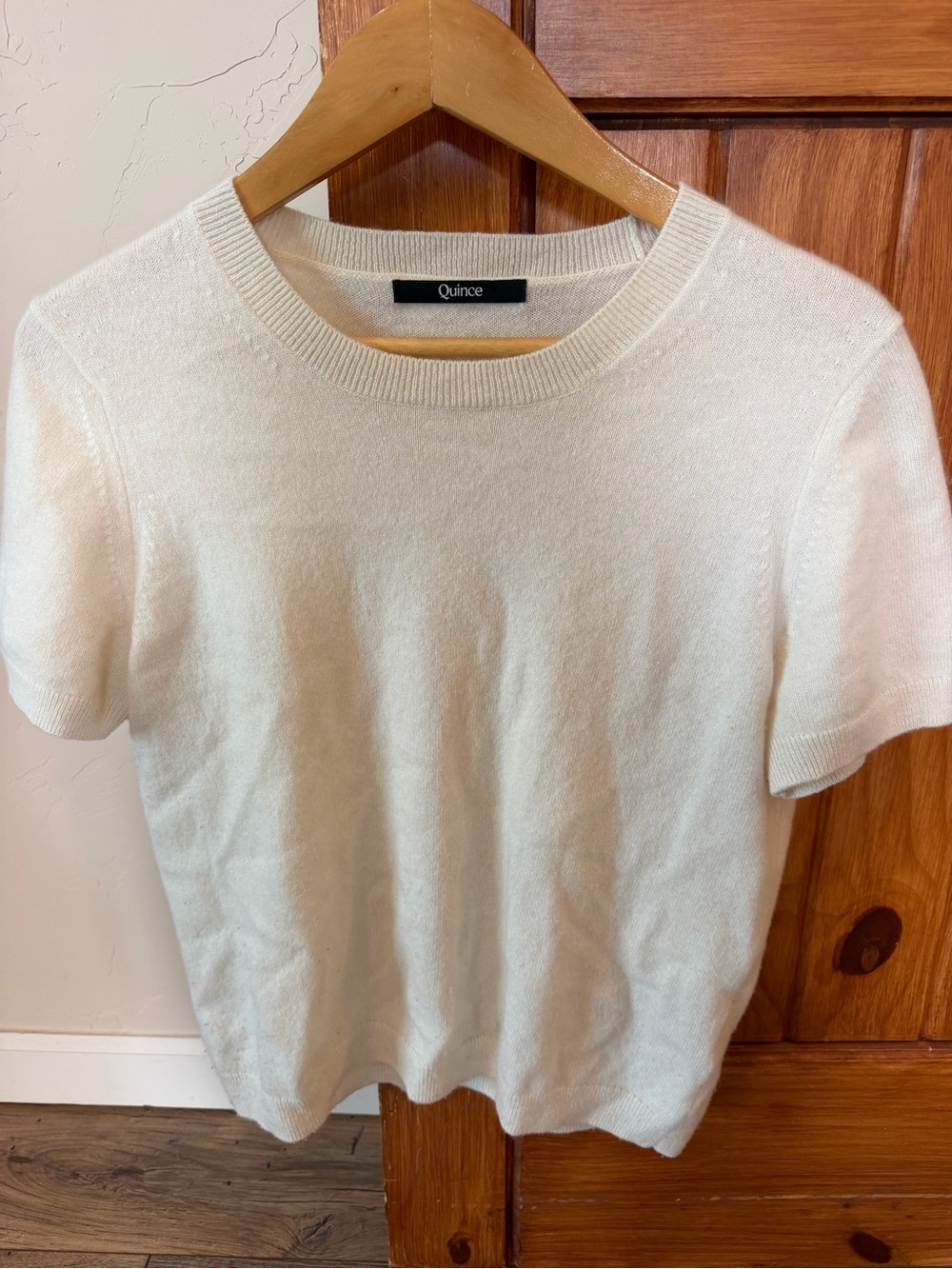 Quince 100% Cashmere Short Sleeve Crewneck Sweater Cream ivory XL soft natural